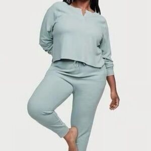 Victoria Secret Glow Waffle Henley Jogger Seafoam Pajama Set Size Medium